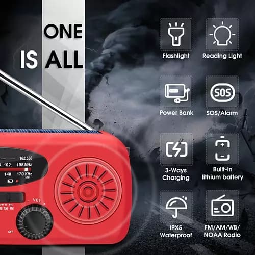 vevradio, nödradio, powerbank solcell laddare, DENVER SOLAR CRANK RADIO SCR-2005