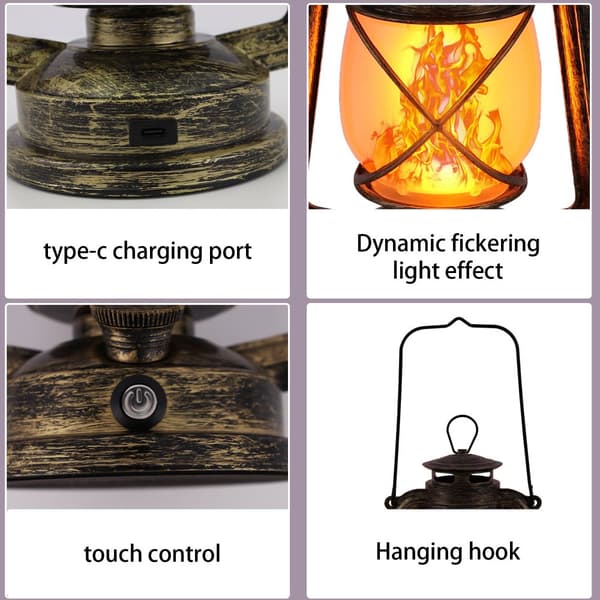 OBOSOE Campinglampa USB Uppladdningsbar – Retro LED Tältlykta, Bärbar Hästlykta i Fotogenstil med 3 Ljuslägen för Utomhusbruk