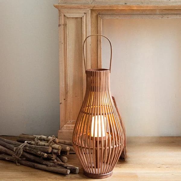 Bambuslanterne, 30 cm bredde, 63 cm højde, klassisk/post-moderne stil,A-Batteri lys-S