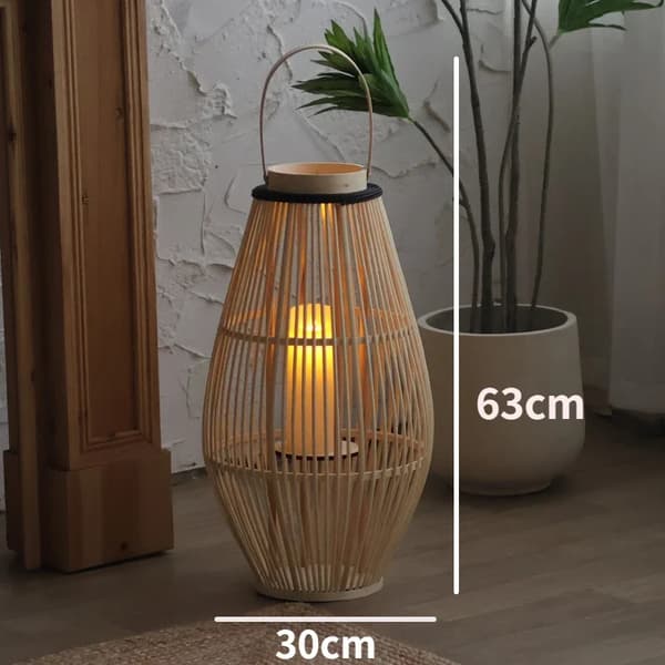 Bambuslanterne, 30 cm bredde, 63 cm højde, klassisk/post-moderne stil,B-Batteri lys-M