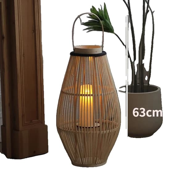 Bambuslanterne, 30 cm bredde, 63 cm højde, klassisk/post-moderne stil,B-Batteri lys-M