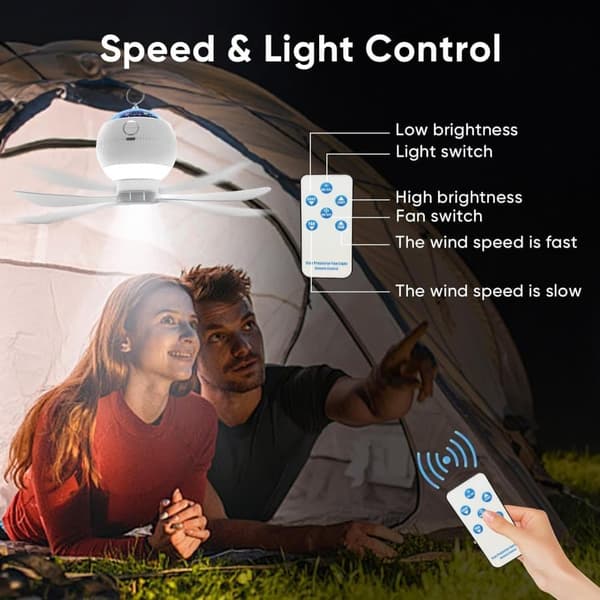Lollanda Campinglampa Lykta / Tältlampa - Lampa för campingen, Portabel tältfläkt med stjärnprojektor – 3600mAh - Vit