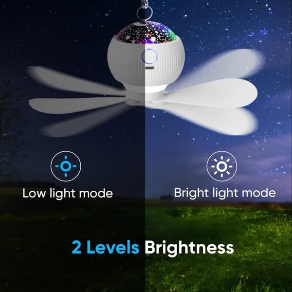 Lollanda Campinglampa Lykta / Tältlampa - Lampa för campingen, Portabel tältfläkt med stjärnprojektor – 3600mAh - Vit