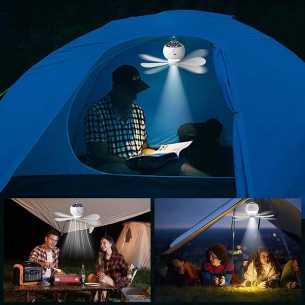 Lollanda Campinglampa Lykta / Tältlampa - Lampa för campingen, Portabel tältfläkt med stjärnprojektor – 3600mAh - Vit