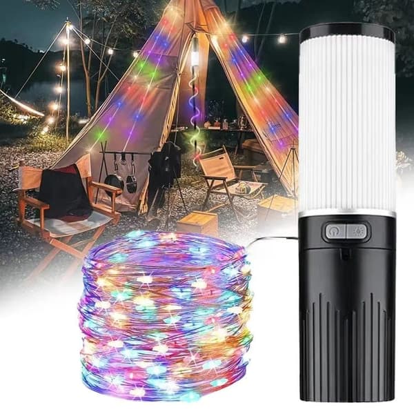 OBOSOE Campinglampe Lanterne / Teltlampe - Lampe til campingpladsen - 4-i-1 RGB Udendørs Lampe med 9 LED-lystilstande, Genopladelig Campinglampe