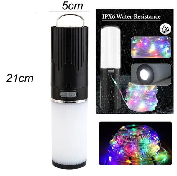 OBOSOE Campinglampe Lanterne / Teltlampe - Lampe til campingpladsen - 4-i-1 RGB Udendørs Lampe med 9 LED-lystilstande, Genopladelig Campinglampe