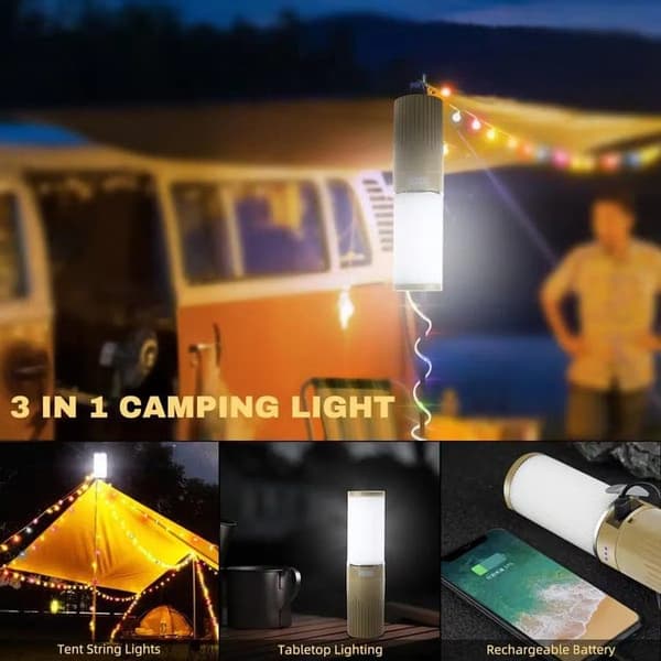 OBOSOE Campinglampe Lanterne / Teltlampe - Lampe til campingpladsen - 4-i-1 RGB Udendørs Lampe med 9 LED-lystilstande, Genopladelig Campinglampe