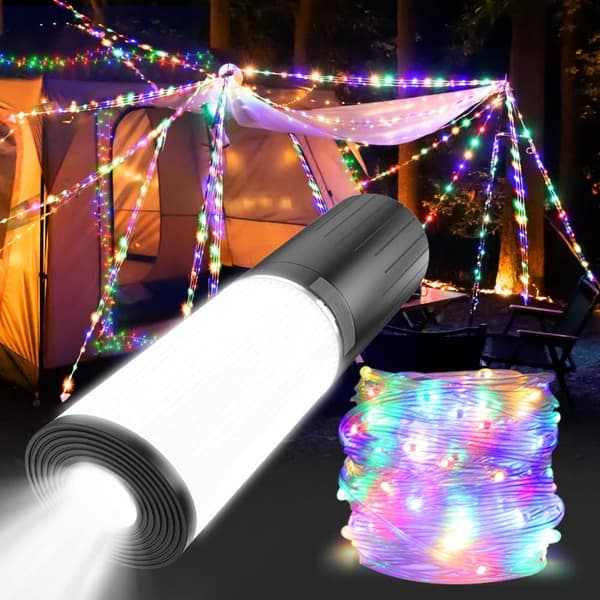 OBOSOE Campinglampe Lanterne / Teltlampe - Lampe til campingpladsen - 4-i-1 RGB Udendørs Lampe med 9 LED-lystilstande, Genopladelig Campinglampe Sort