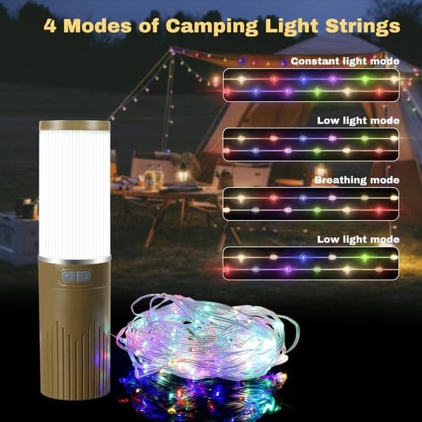 OBOSOE Campinglampe Lanterne / Teltlampe - Lampe til campingpladsen - 4-i-1 RGB Udendørs Lampe med 9 LED-lystilstande, Genopladelig Campinglampe