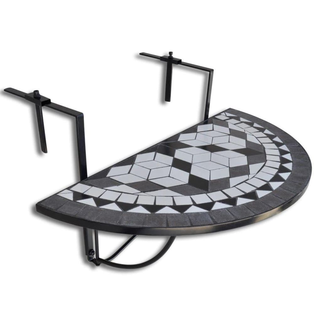 vidaXL hængende balkonbord mosaik sort og hvid