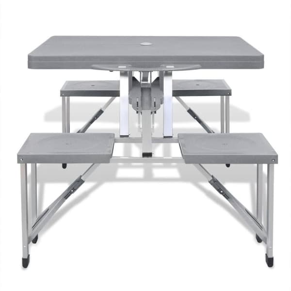 vidaXL Foldbart campingbordsæt med 4 taburetter i aluminium, ekstra let, grå