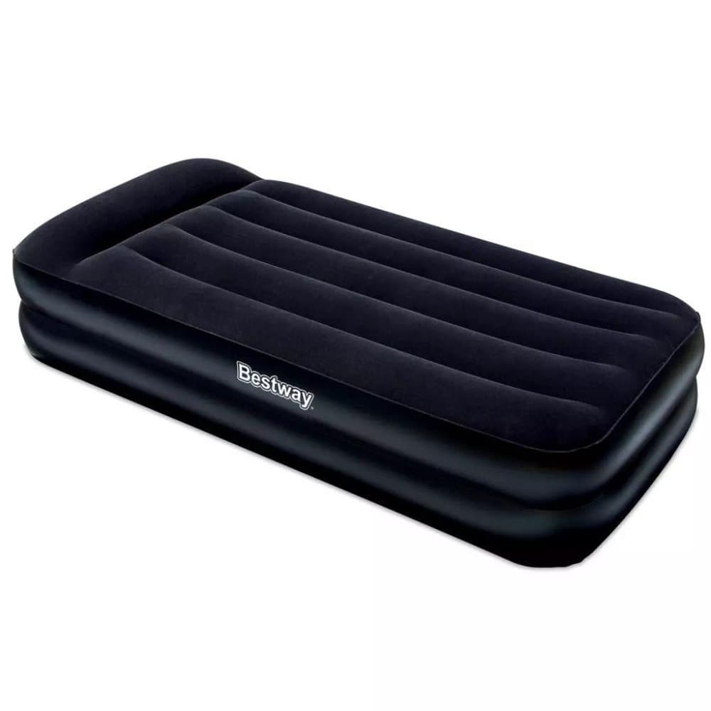 Bestway oppustelig luftmadras velour indbygget pumpe 191 x 97 x 46 cm