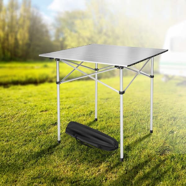 Campingbord i aluminium, hopfällbart 70 x 70 x 70 cm - grå