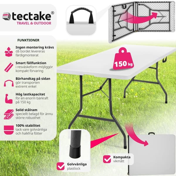 Camping fällbord 183x76x74cm - vit