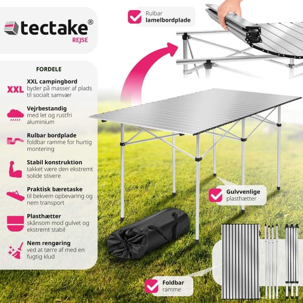 Campingbord Aluminium 140x70x70 cm foldbar - grå