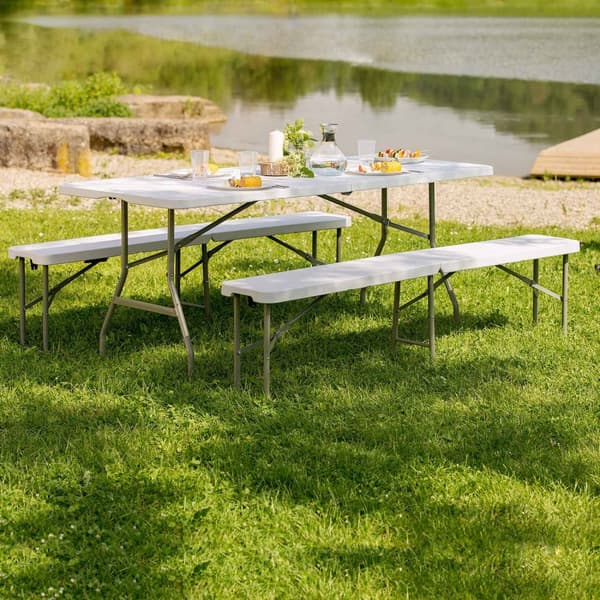 Campingbord foldbar hvid 183x76x74cm - hvid