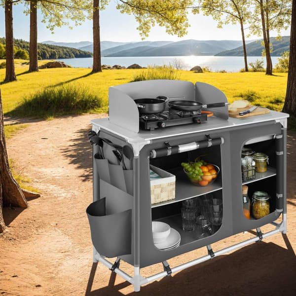 Campingkök Lyx med 4 fack - grå