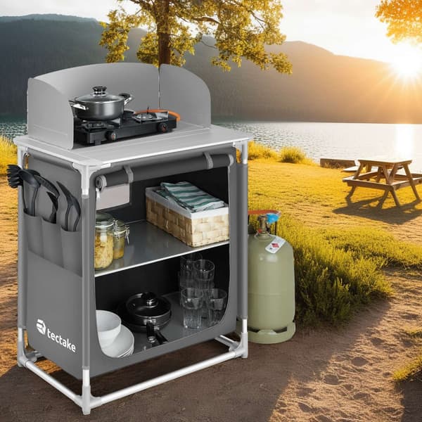 Campingkök Premium med 2 fack - grå