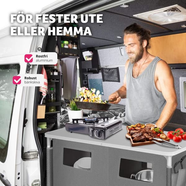 Campingkök Deluxe med 6 fack - grå