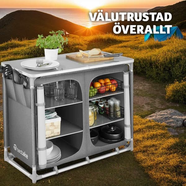 Campingkök Deluxe med 6 fack - grå