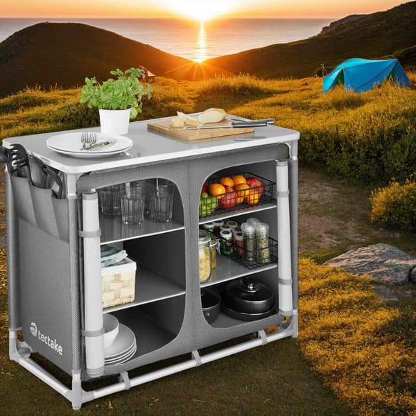 Campingkök Deluxe med 6 fack - grå