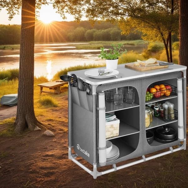 Campingkök Deluxe med 6 fack - grå