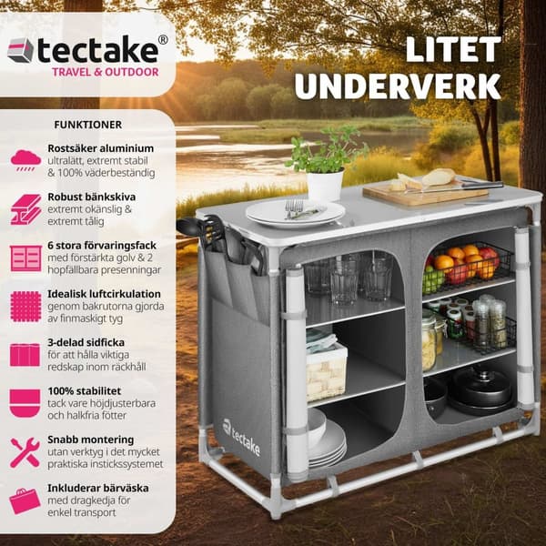 Campingkök Deluxe med 6 fack - grå