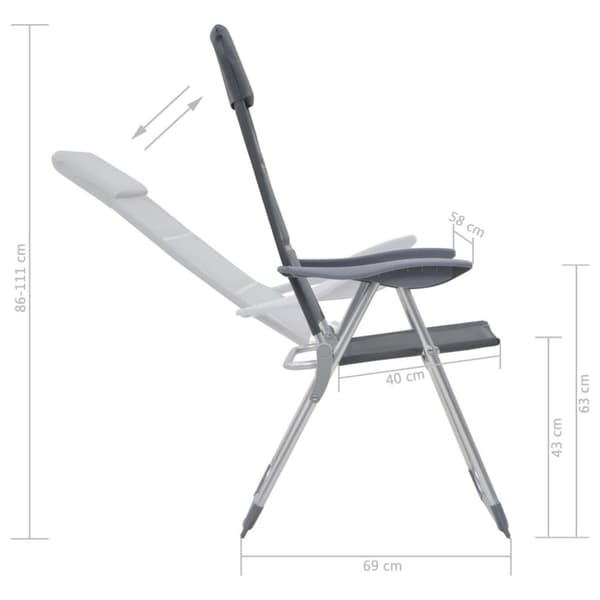 vidaXL campingstole 2 stk. aluminium 58 x 69 x 111 cm grå