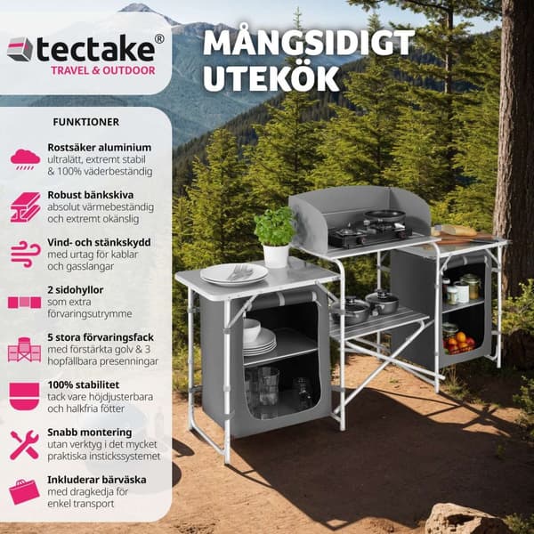 Campingkök XXL med 5 fack - grå