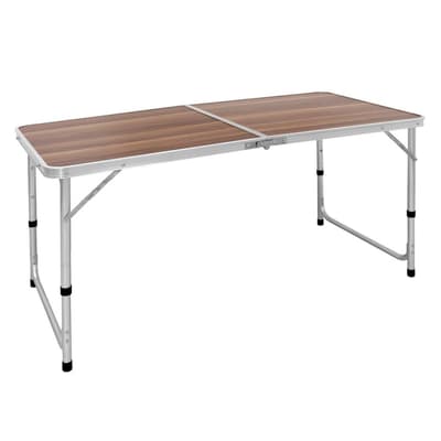 ECD Germany fällbart campingbord Justerbart kraftigt picknickbord Bärbart utomhusaluminiumbord - 120 cm - 4 fot höjdjusterbart - gångjärn - brun -