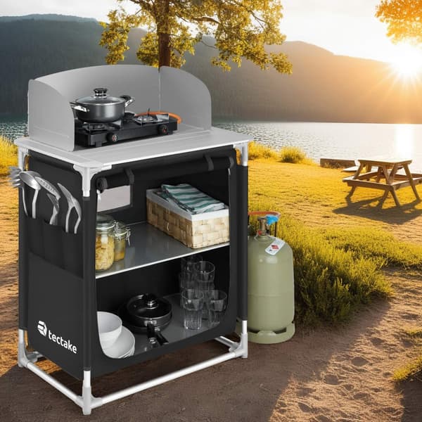 Campingkök Premium med 2 fack - svart