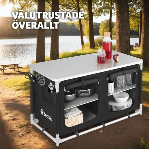 Campingkök Bekvämlighet med 4 fack - svart