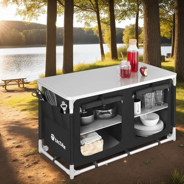 Campingkök Bekvämlighet med 4 fack - svart