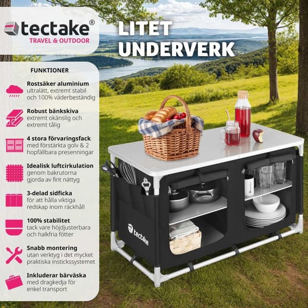 Campingkök Bekvämlighet med 4 fack - svart