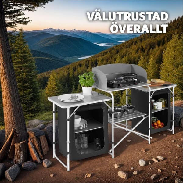 Campingkök XXL med 5 fack - svart