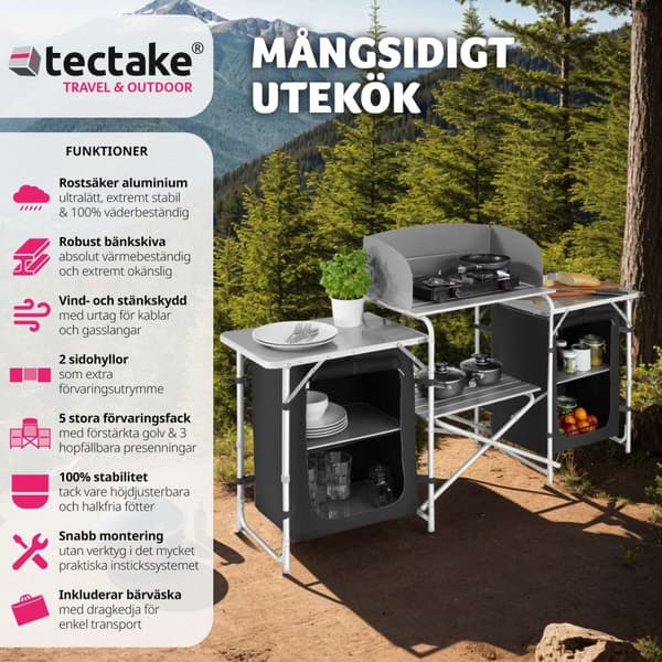Campingkök XXL med 5 fack - svart