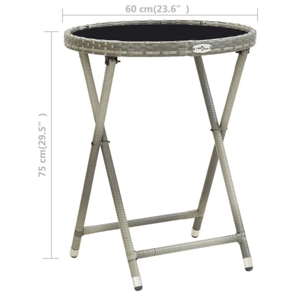 vidaXL tebord 60 cm hærdet glas og polyrattan grå