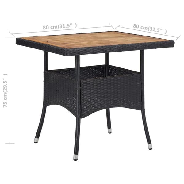 vidaXL udendørs spisebord polyrattan og massivt akacietræ sort