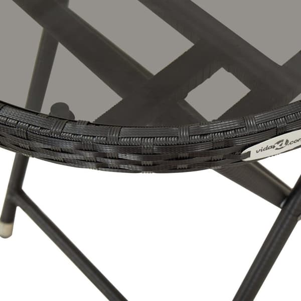 vidaXL tebord 60 cm hærdet glas og polyrattan sort