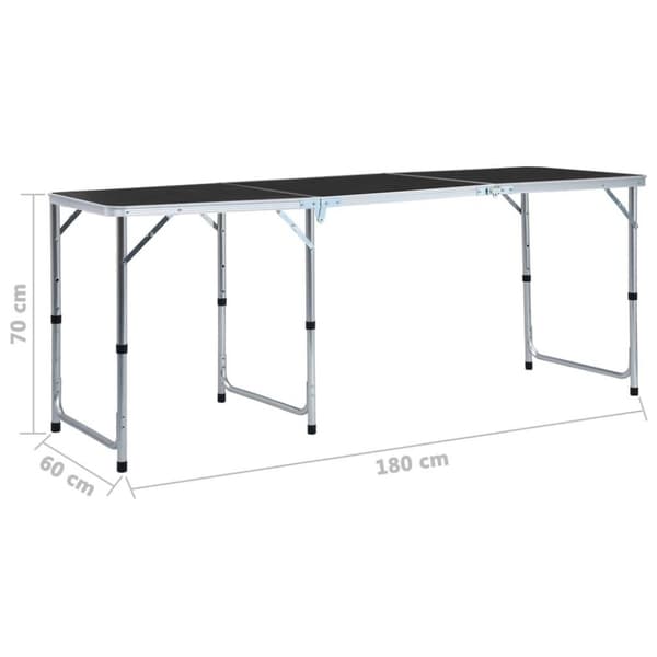 vidaXL Kokoontaitettava retkipöytä harmaa alumiini 180x60 cm