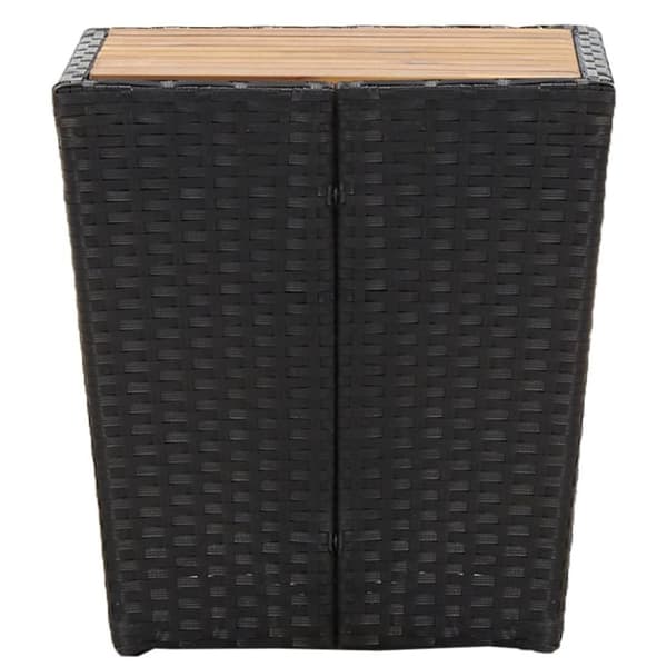 vidaXL Teepöytä musta 41,5x41,5x43 cm polyrottinki ja täysi akaasiapuu