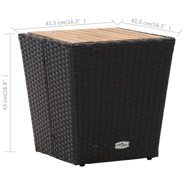 vidaXL Teepöytä musta 41,5x41,5x43 cm polyrottinki ja täysi akaasiapuu