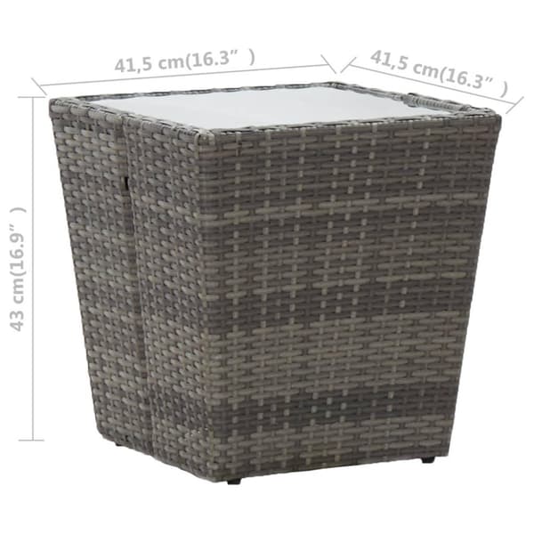 vidaXL Teepöytä harmaa 41,5x41,5x43 cm polyrottinki ja karkaistu lasi