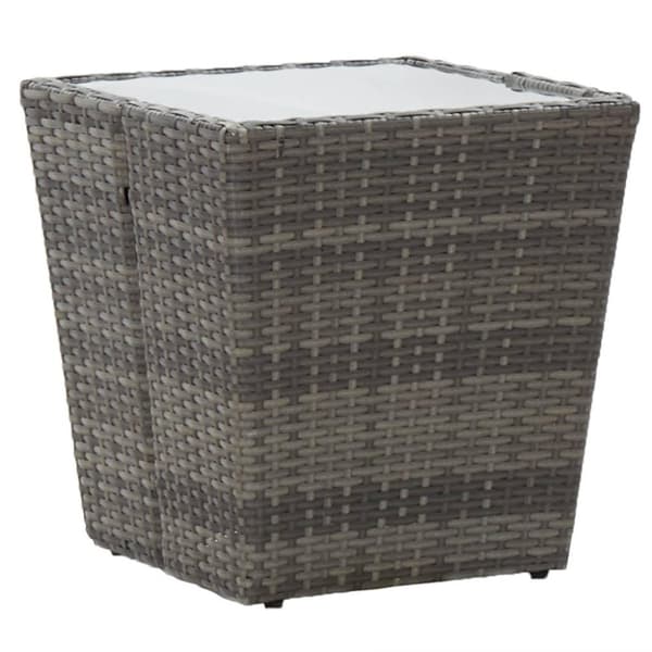 vidaXL Teepöytä harmaa 41,5x41,5x43 cm polyrottinki ja karkaistu lasi