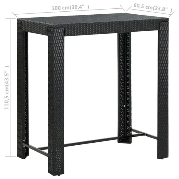 vidaXL Barbord för trädgård svart 100x60,5x110,5 cm konstrotting