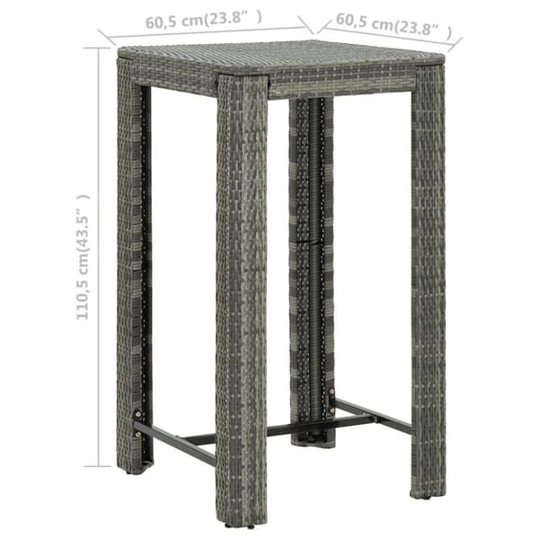 vidaXL barbord til haven 60,5x60,5x110,5 cm polyrattan grå