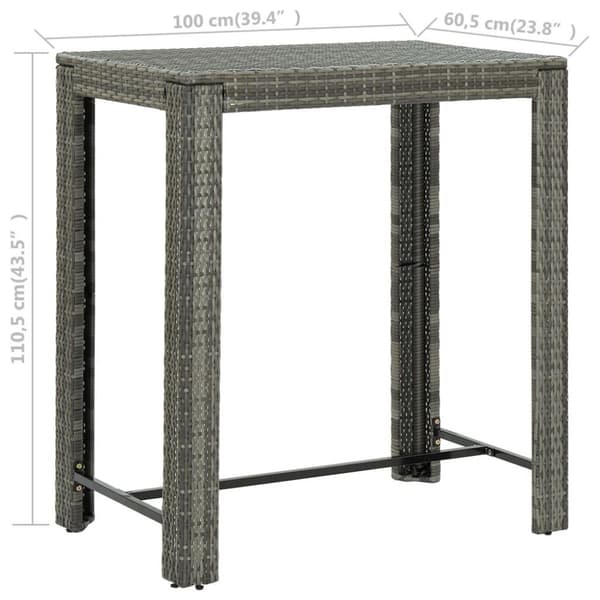 vidaXL barbord til haven 100x60,5x110,5 cm polyrattan grå