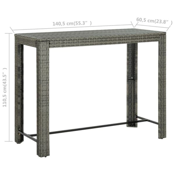 vidaXL barbord til haven 140,5x60,5x110,5 cm polyrattan grå