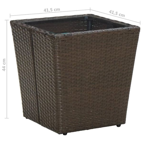 vidaXL Tebord brun 41,5x41,5x44 cm polyrotting og herdet glass