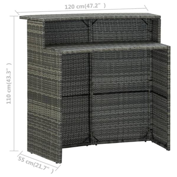 vidaXL barbord til haven 120x55x110 cm polyrattan grå